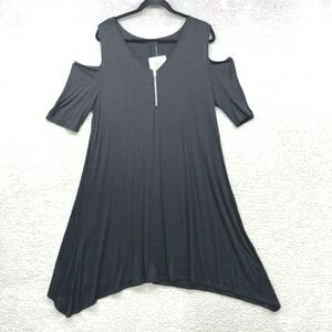 Heart & Hips Black Cold Shoulder Dress Short Sleeve V-Neck Zip NWT Women
